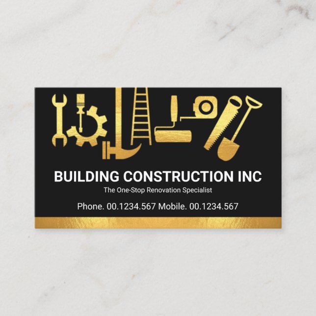 Solid Gold Handyman Construction Tools Builder Business Card (Front)
