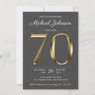 Solid Gold Text Dark Grey 70th Birthday Party Invitation
