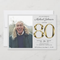 Solid Gold Text Grey Classy Photo 80th Birthday 