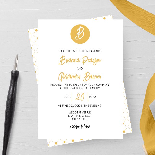 Solid Golden Monogram Wedding Invitation (Creator Uploaded)