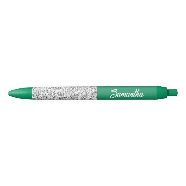 Solid green and crystals black ink pen (Front)