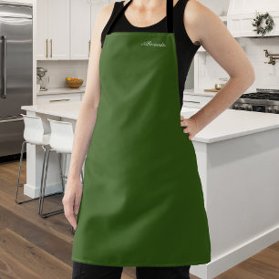 Solid Green background  White Script Apron