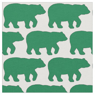 Solid Green Bear on White Background Fabric H