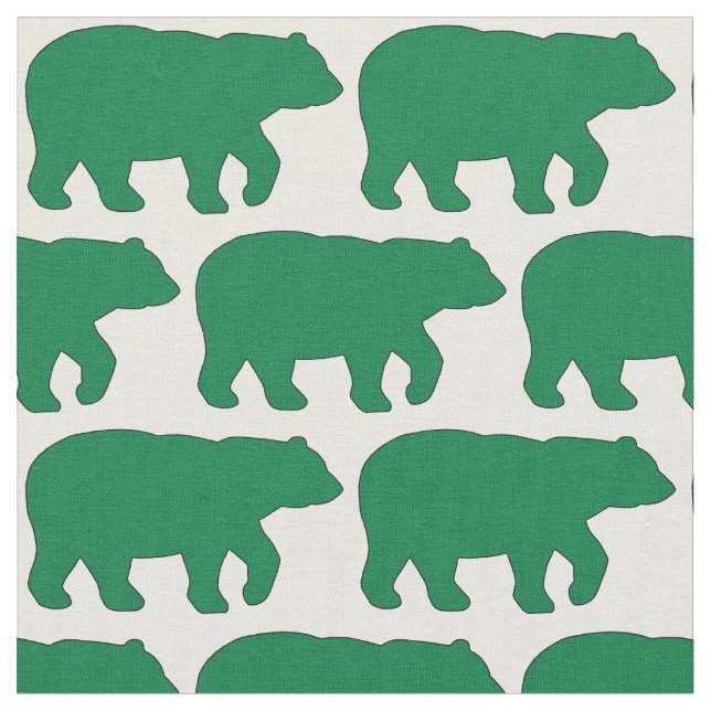 Solid Green Bear on White Background Fabric H (Close Up)