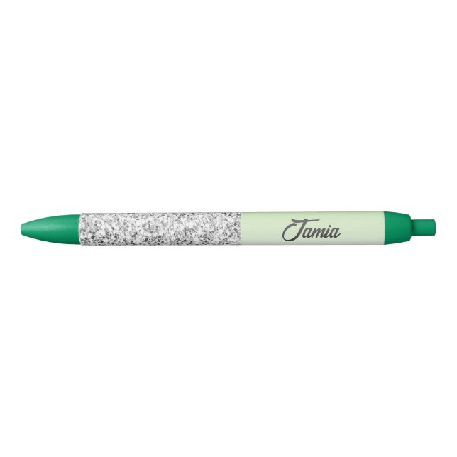 Solid green gradient and crystals black ink pen (Front)