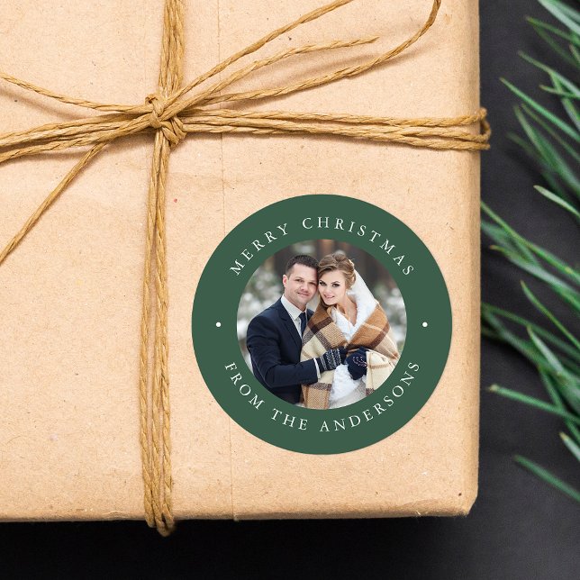 Solid Green | Holiday Photo Classic Round Sticker (Creator Uploaded)