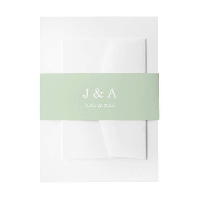 Solid Green Rustic Monogram Personalised Wedding Invitation Belly Band (Front Example)