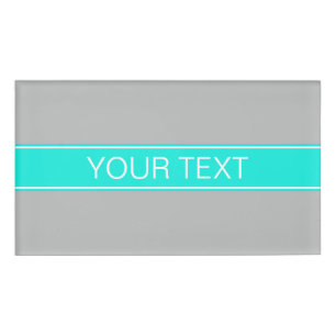 Solid Grey, Bright Aqua Ribbon Name Monogram Name Tag