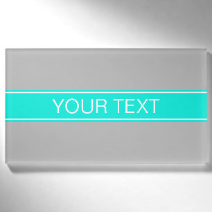 Solid Grey, Bright Aqua Ribbon Name Monogram Tag