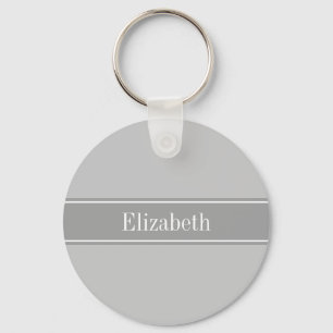 Solid Grey, Dark Grey Ribbon Name Monogram Key Ring