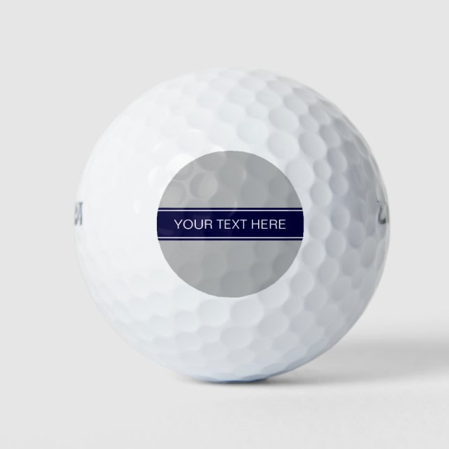 Solid Grey Navy Blue Ribbon Name Monogram Golf Balls (Front)