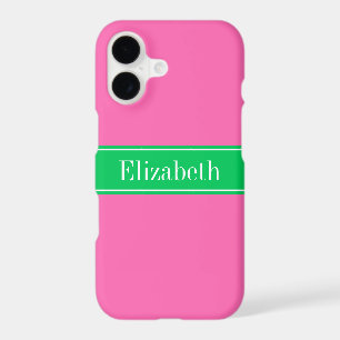 Solid Hot Pink #2 Emerald Green Rbn Name Monogram