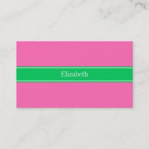 Solid Hot Pink #2 Emerald Green Rbn Name Monogram Business Card