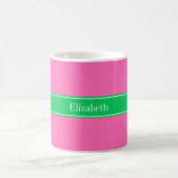 Solid Hot Pink #2 Emerald Green Rbn Name Monogram