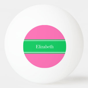 Solid Hot Pink #2 Emerald Green Rbn Name Monogram Ping Pong Ball
