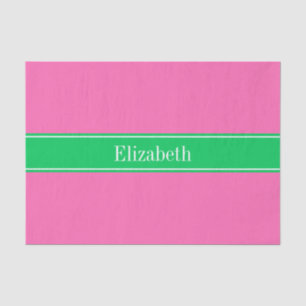 Solid Hot Pink #2 Emerald Green Rbn Name Monogram Tissue Paper