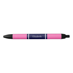 Solid Hot Pink #2, Navy Blue Ribbon Name Monogram Black Ink Pen