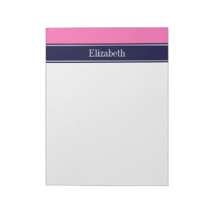 Solid Hot Pink #2, Navy Blue Ribbon Name Monogram Notepad