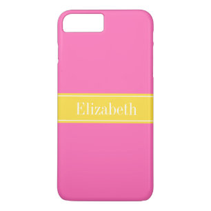 Solid Hot Pink #2 Pineapple Ribbon Name Monogram iPhone 8 Plus/7 Plus Case