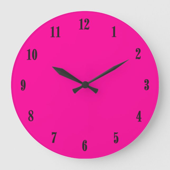 Solid Hot Pink Black Numbers Large Clock (Front)