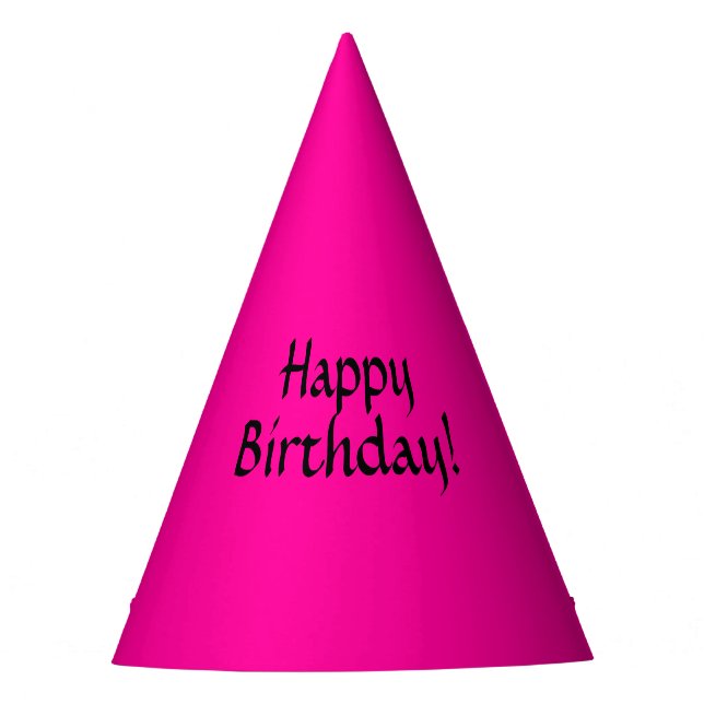 Solid Hot Pink Happy Birthday Party Hat (Front)