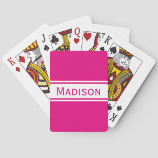 Solid Hot Pink White Stripes Modern Name Playing Cards