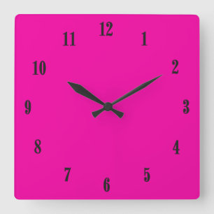 Solid Hot Pink with Black Fonts Square Wall Clock