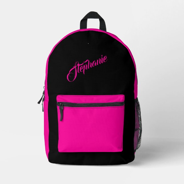 Solid Hot Pink with Name Printed Backpack (Front)