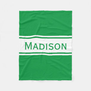 Solid Kelly Green White Stripes Modern Name Fleece Blanket