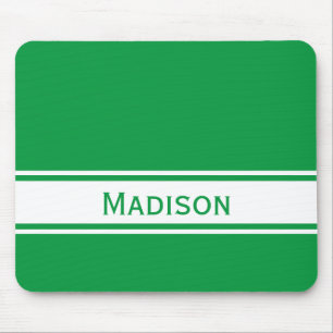 Solid Kelly Green White Stripes Modern Name Mouse Mat