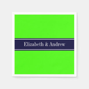 Solid Lime Green, Navy Blue Ribbon Name Monogram Napkin