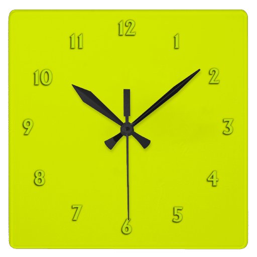 Image of Solid Lime Green with Lime Numbers Square Wall Clock