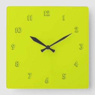 Solid Lime Green with Lime Numbers Square Wall Clock
