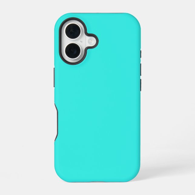 Solid Metallic Cyan Colour iPhone 16 Case (Back)