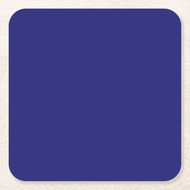 Solid Midnight Blue Colour Minimalist Plain Square Paper Coaster (Front)