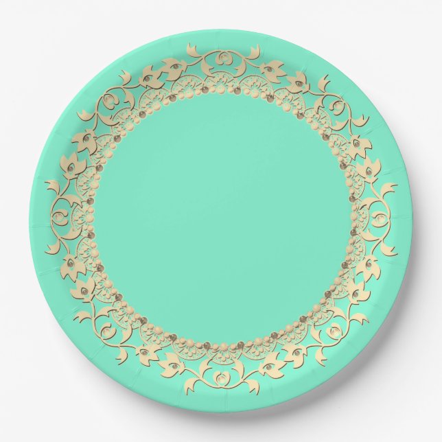 Solid, mint, green paper plate (Front)