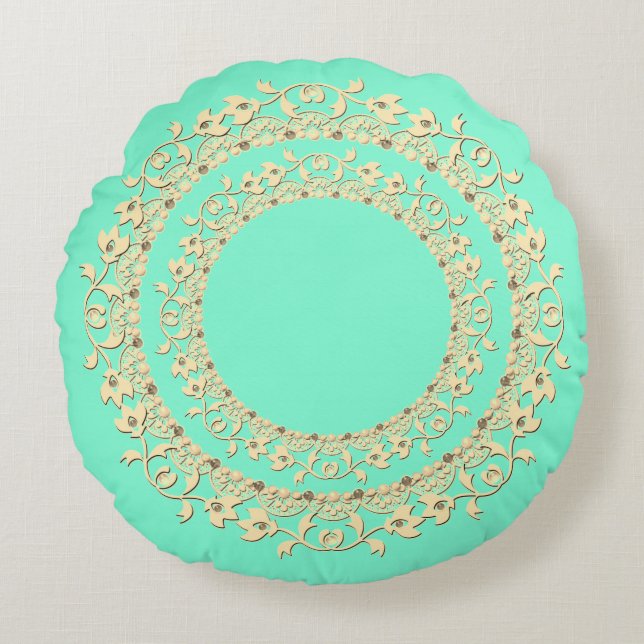 Solid, mint, green round cushion (Front)