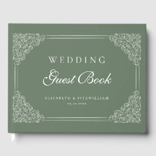 Solid Muted Green Vintage Ornate Frame Guest Book