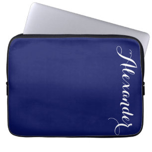 Solid Navy Blue Background, Name Monogram Laptop Sleeve