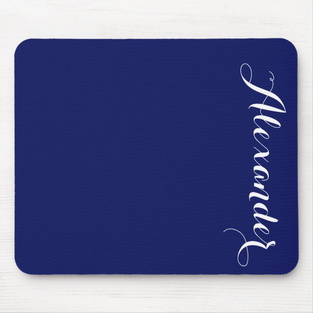 Solid Navy Blue Background, Name Monogram Mouse Mat (Front)