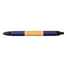 Solid Navy Blue, Cantaloupe Ribbon Name Monogram Black Ink Pen