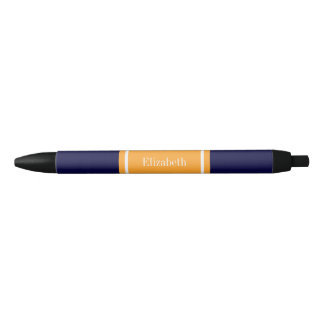 Solid Navy Blue, Cantaloupe Ribbon Name Monogram Black Ink Pen