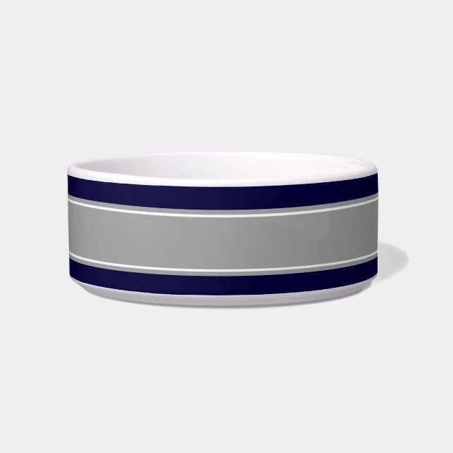 Solid Navy Blue, Dark Grey Ribbon Name Monogram Bowl (Right)