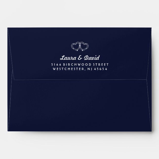 SOLID Navy Blue Gold White STAR HEARTS Wedding Envelope (Back (Top Flap))