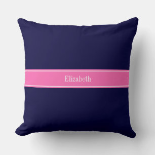 Solid Navy Blue Hot Pink #2 Ribbon Name Monogram Cushion