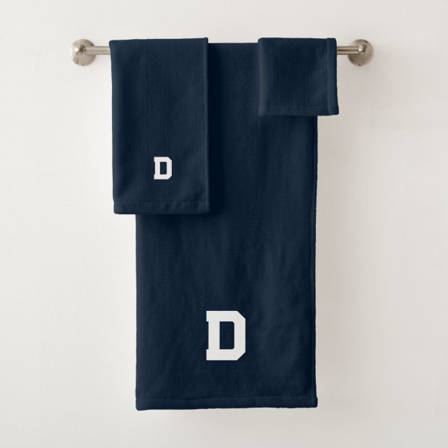 Solid Navy Blue Initial Bath Towel Set (Insitu)