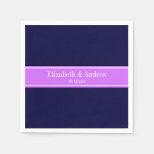Solid Navy Blue, Lilac Ribbon Name Monogram Napkin