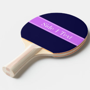 Solid Navy Blue, Lilac Ribbon Name Monogram Ping Pong Paddle