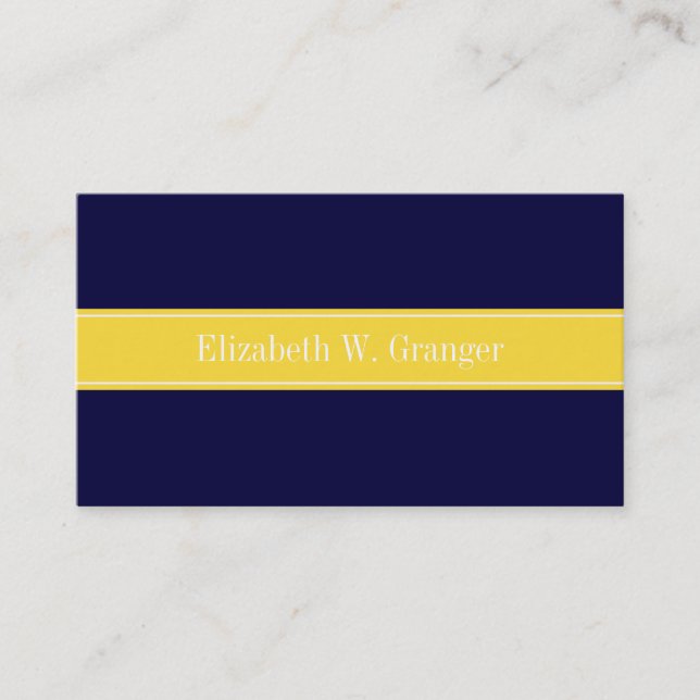 Solid Navy Blue, Pineapple Ribbon Name Monogram Business Card (Front)