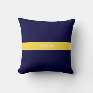Solid Navy Blue, Pineapple Ribbon Name Monogram Cushion